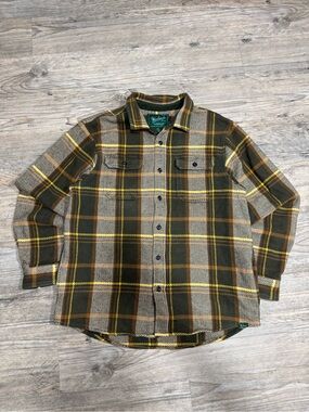 Woolrich Men's Plaid Flannel Shirt Jacket - Olive, Brown & Yellow
